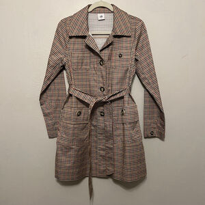 CAbi Sherlock Multi Color Houndstooth Plaid Trench‎ Style Jacket Size small